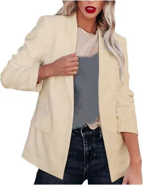 2024 Fall Blazers for Women Business Open Front Blazer Coat Casual Solid Lapel Buttonless Blazer Jacket with Pocket