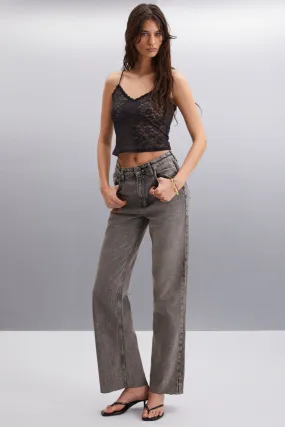 Alkıda Women Denim Wide Leg Gray bleach 100 %cotton jeans anthracite jeans
