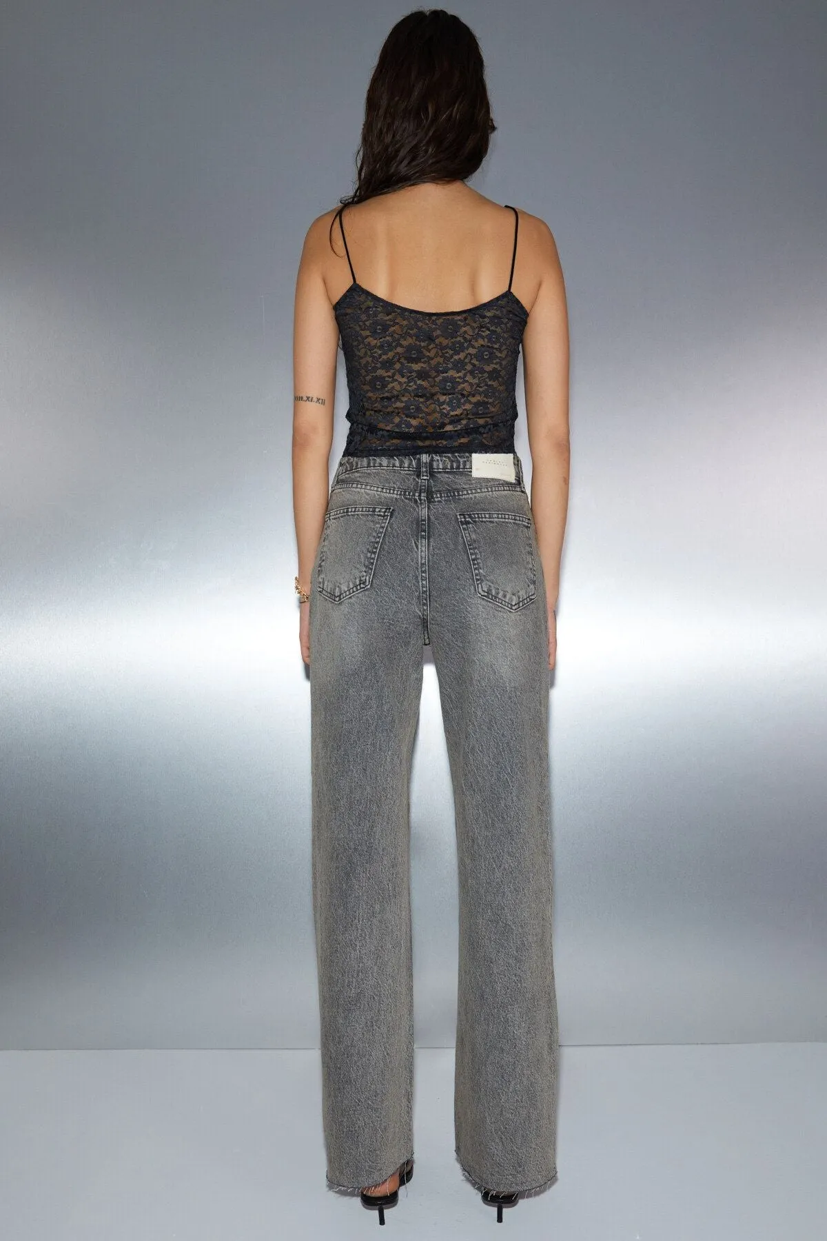 Alkıda Women Denim Wide Leg Gray bleach 100 %cotton jeans anthracite jeans
