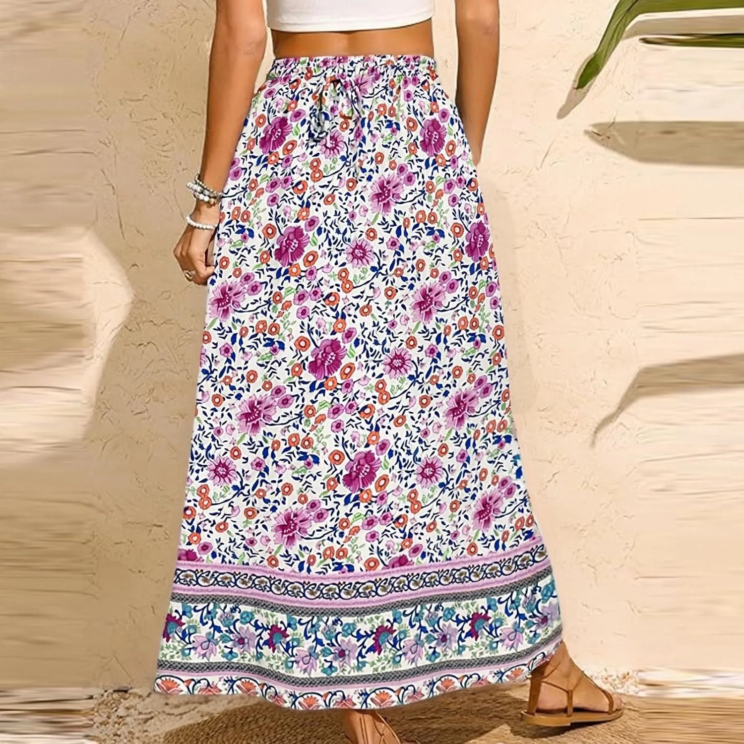Beach Women's Skirts, Casual Vacation Boho Flowy Maxi Summer Womens Skirts
