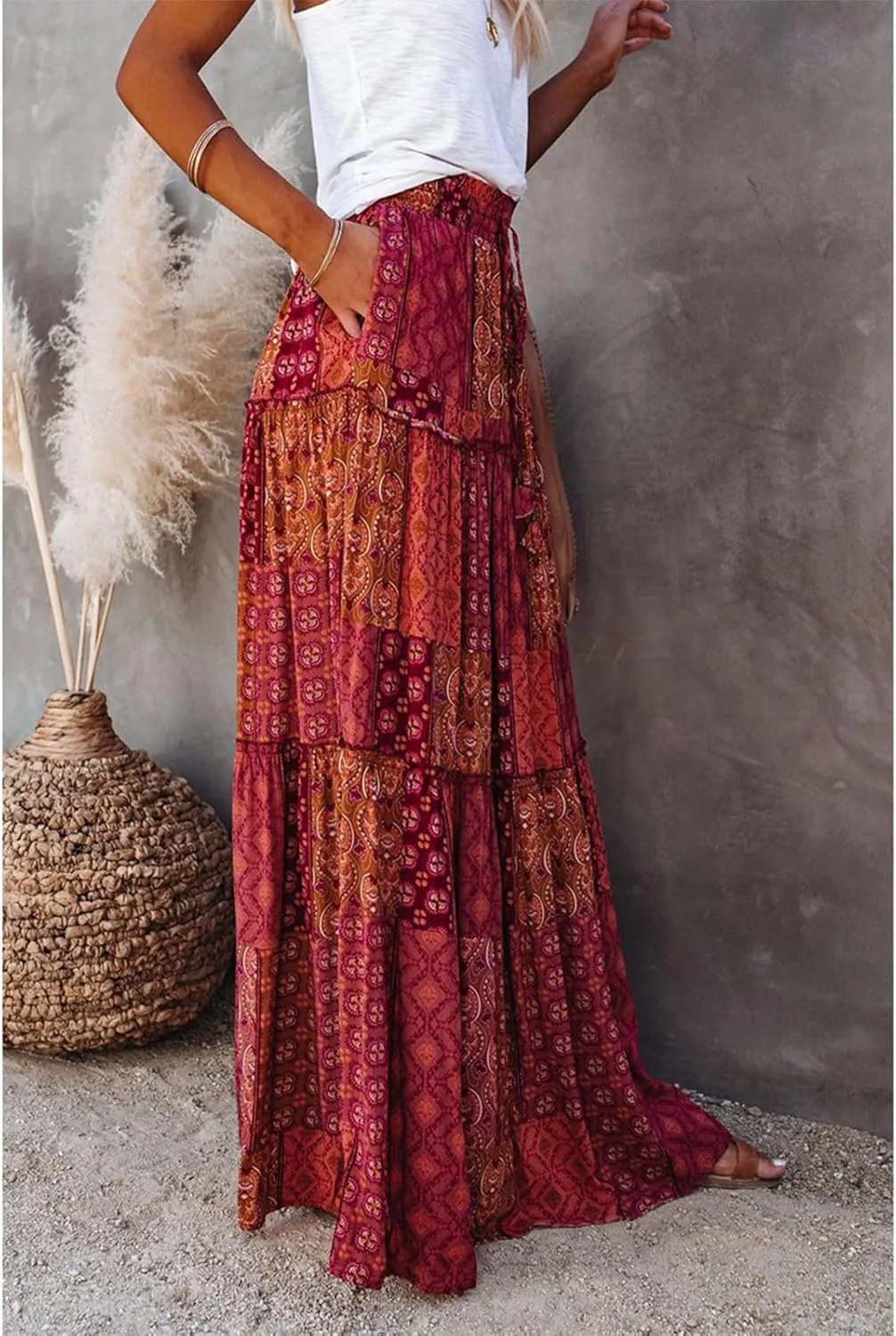 Boho Skirts for Women, Beach Maxi Casual Summer Trendy Flowy Womens Skirts