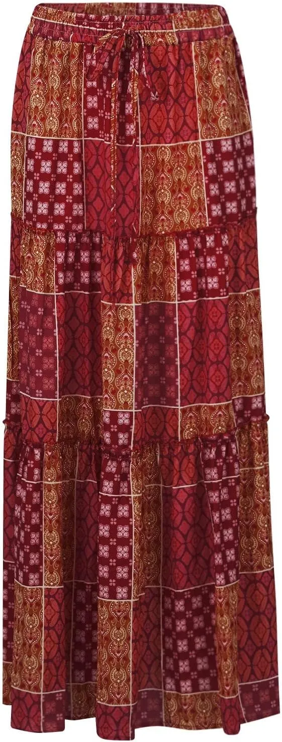 Boho Skirts for Women, Beach Maxi Casual Summer Trendy Flowy Womens Skirts
