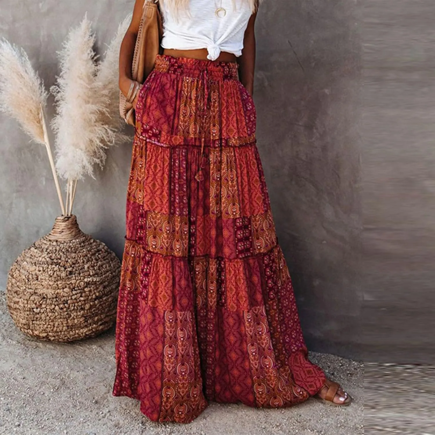 Boho Skirts for Women, Beach Maxi Casual Summer Trendy Flowy Womens Skirts