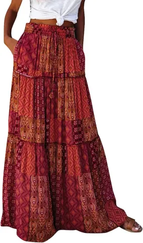 Boho Skirts for Women, Beach Maxi Casual Summer Trendy Flowy Womens Skirts