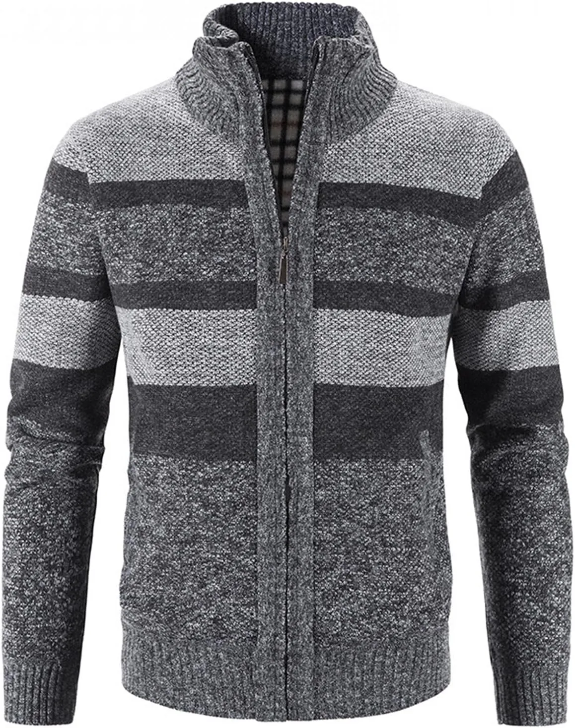 Burband Mens Casual Stand Collar Stripes Zipper Knitted Cardigan Sweaters Christmas Reindeer Snowflake Pullover Sweaters