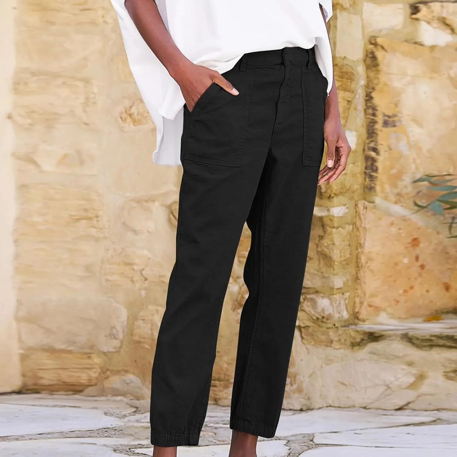 Capri Pants for Women Summer Trendy Casual Elastic Waist Cropped Trousers Casual Drawstring Straight Leg Lounge Pants