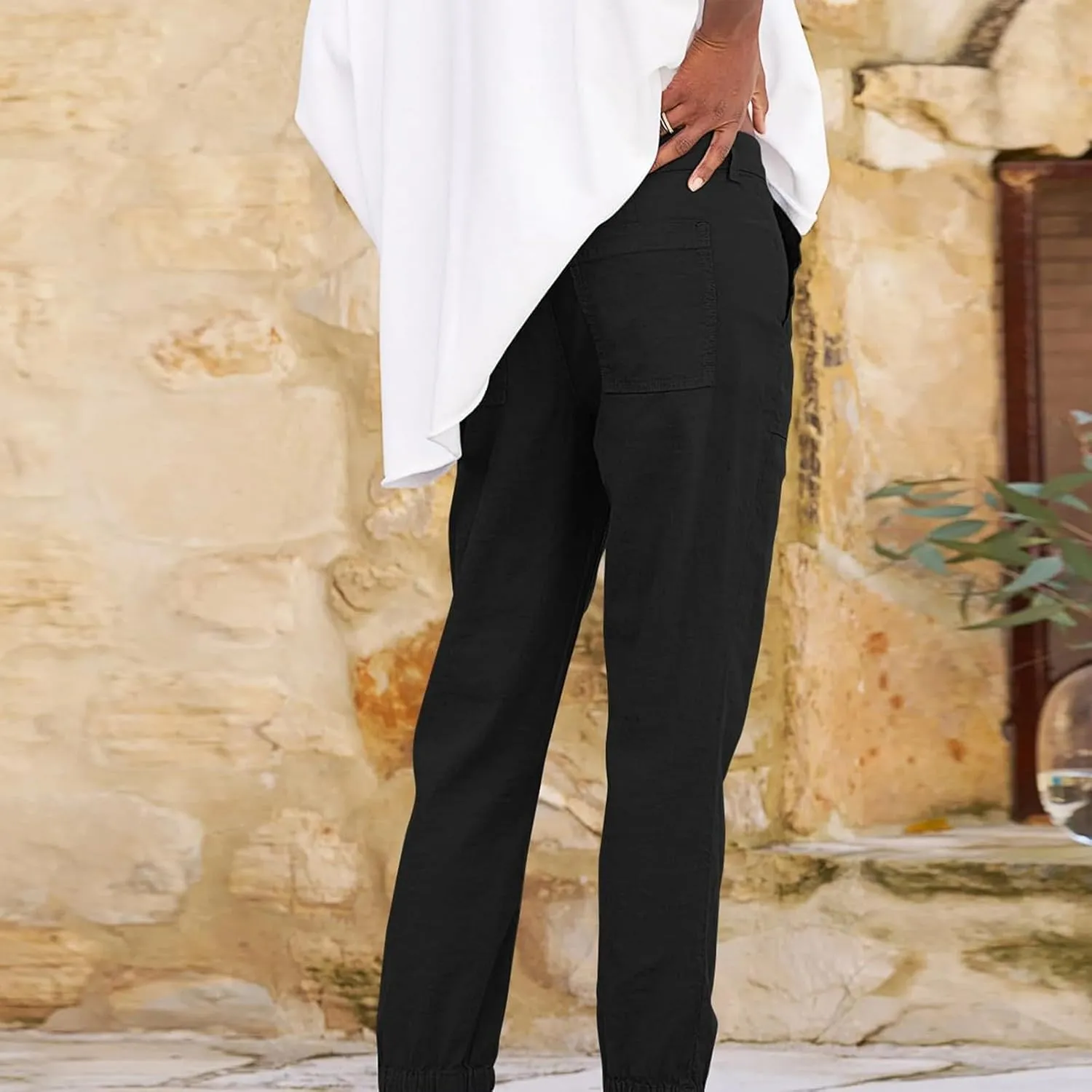Capri Pants for Women Summer Trendy Casual Elastic Waist Cropped Trousers Casual Drawstring Straight Leg Lounge Pants