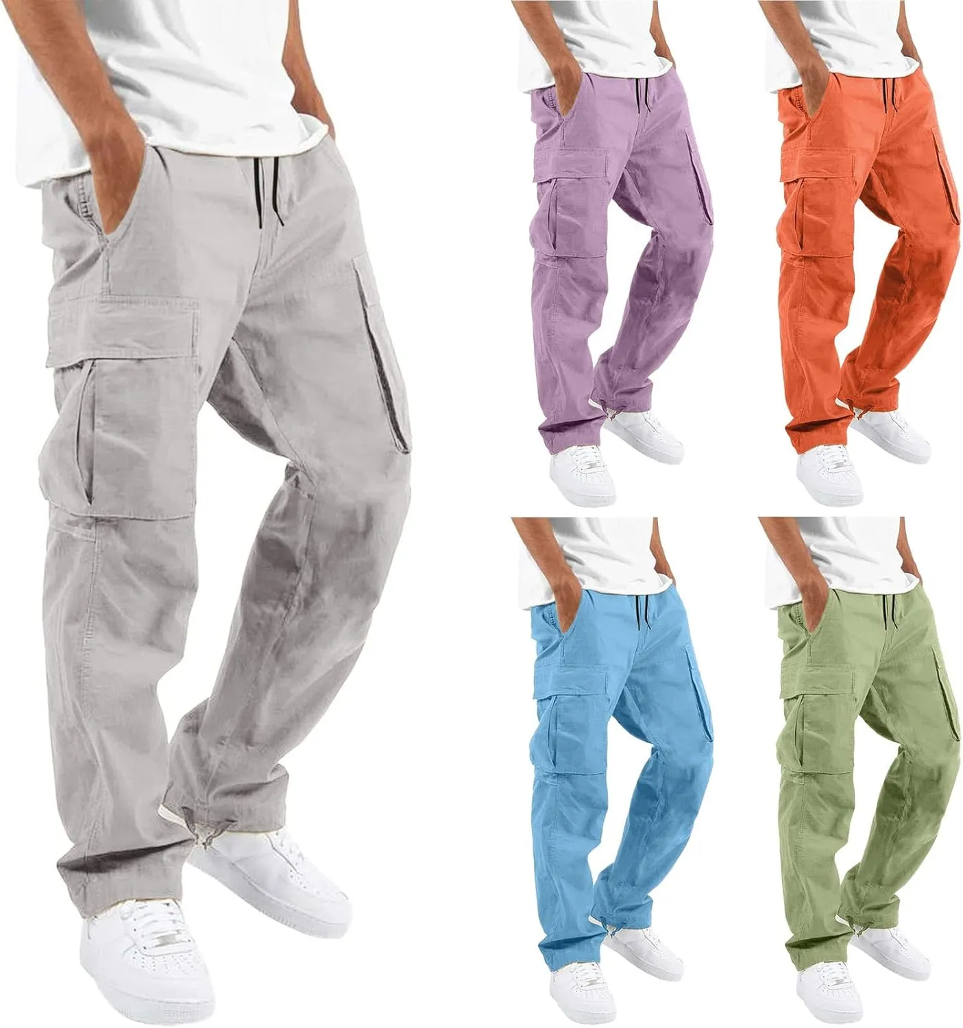 Cargo Trousers for Men with Pocket for Workout Jogging Running Men's Heavyweight Sweatpants Fleece Lined with Pockets