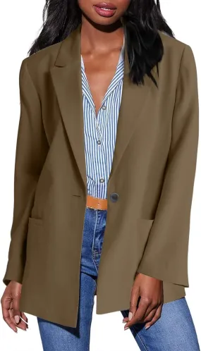 Casual Solid Blazers for Women Fall Lapel Slim Blazer Coat Business Open Front Office Blazer Jacket with Pockets