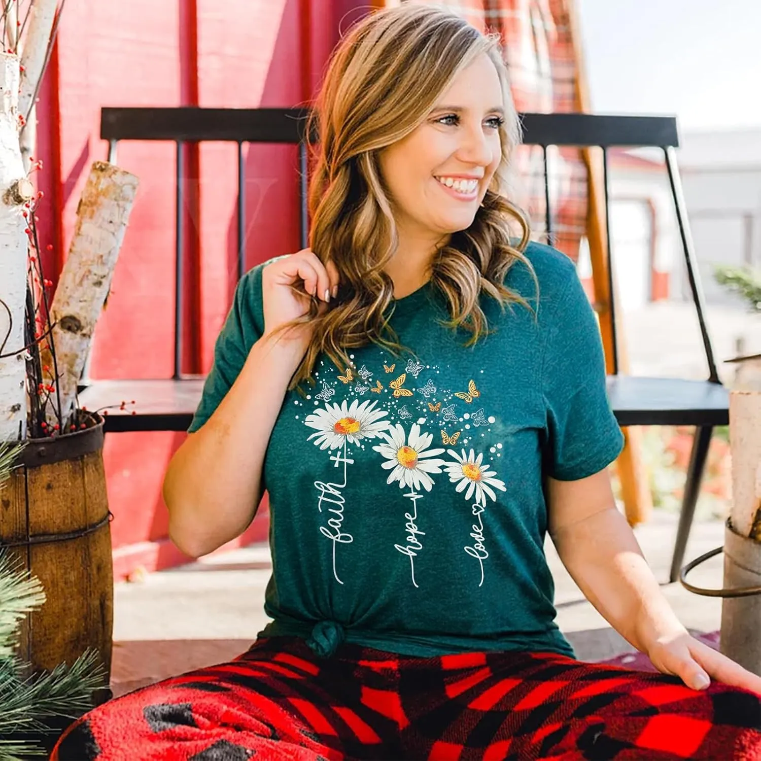 Christian Faith Shirts for Women Butterfly Daisy Graphic Casual T Shirts