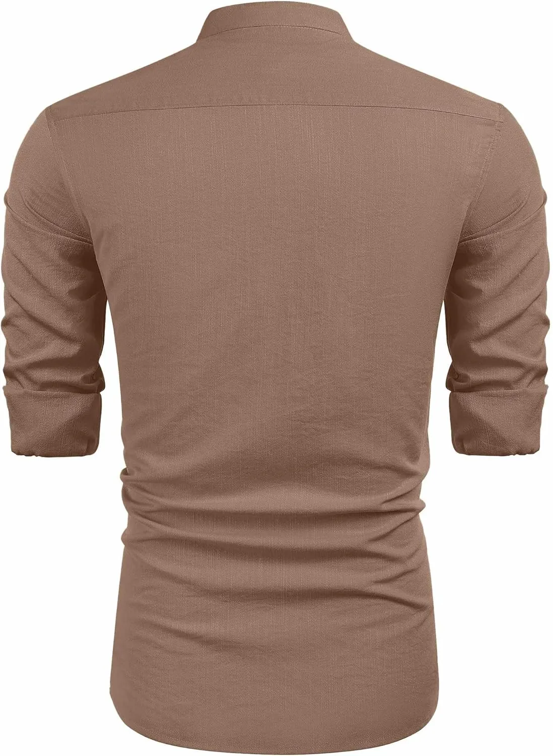 COOFANDY Men's Cuban Guayabera Shirts Casual Long Sleeve Button Down Shirts Band Collar Linen Summer Beach Shirts