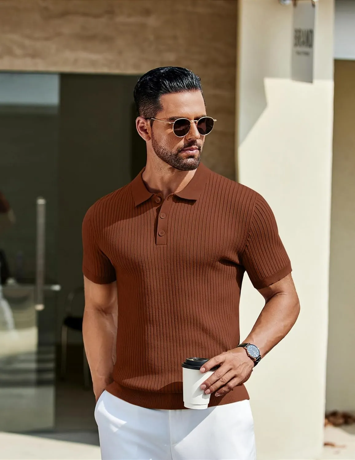 COOFANDY Mens Knit Polo Shirts Short Sleeve Golf Shirts Button Down Casual Polo T Shirts Textured Slim Fit Pullover