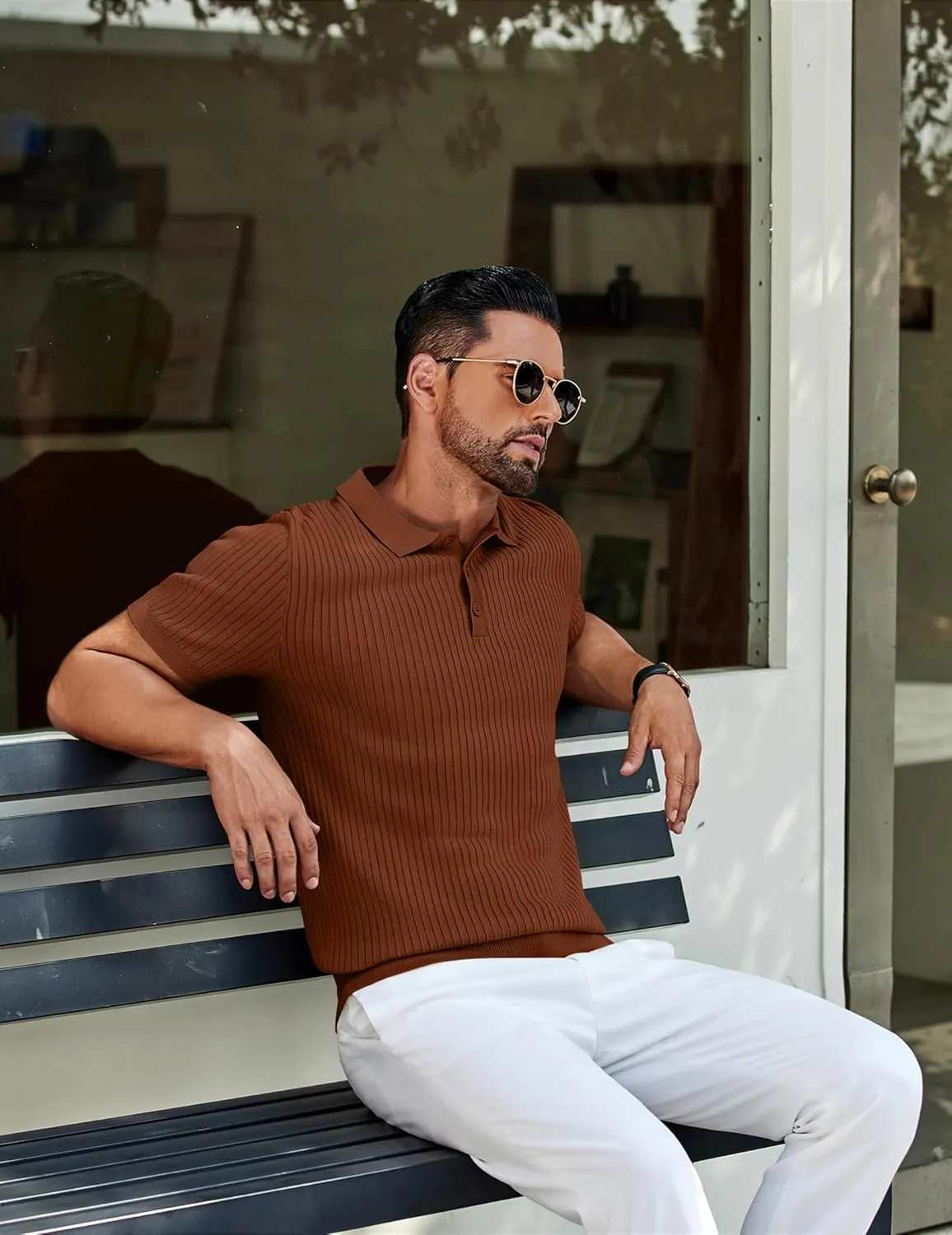 COOFANDY Mens Knit Polo Shirts Short Sleeve Golf Shirts Button Down Casual Polo T Shirts Textured Slim Fit Pullover