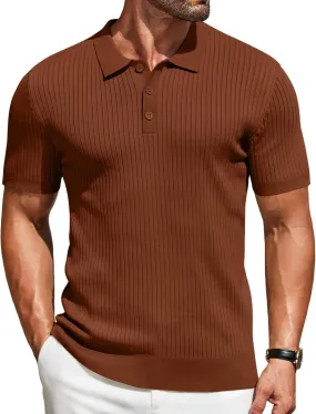 COOFANDY Mens Knit Polo Shirts Short Sleeve Golf Shirts Button Down Casual Polo T Shirts Textured Slim Fit Pullover