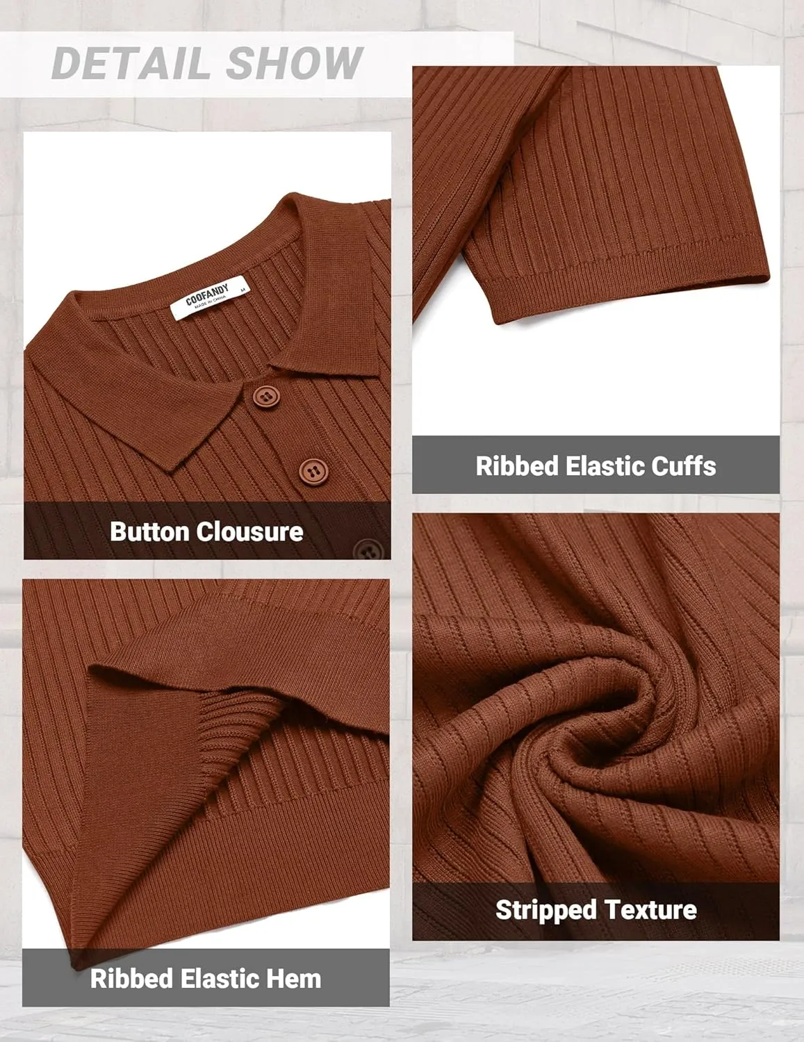 COOFANDY Mens Knit Polo Shirts Short Sleeve Golf Shirts Button Down Casual Polo T Shirts Textured Slim Fit Pullover
