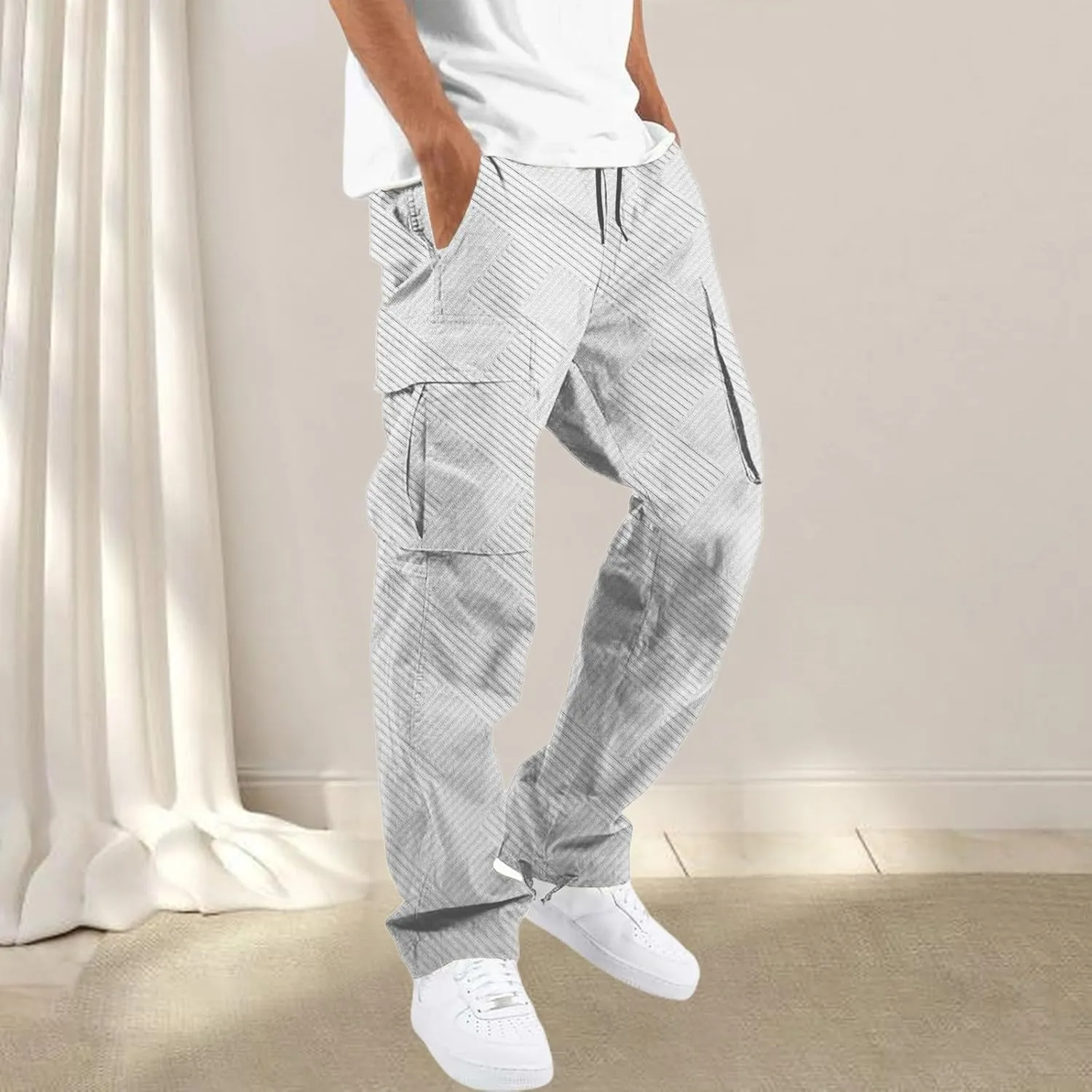 CRNTCEM Men's Casual Cargo Sweatpants Drawstring Quick Dry Outdoor Hiking Fishing Camping Casual Trousers with Multi Pocket