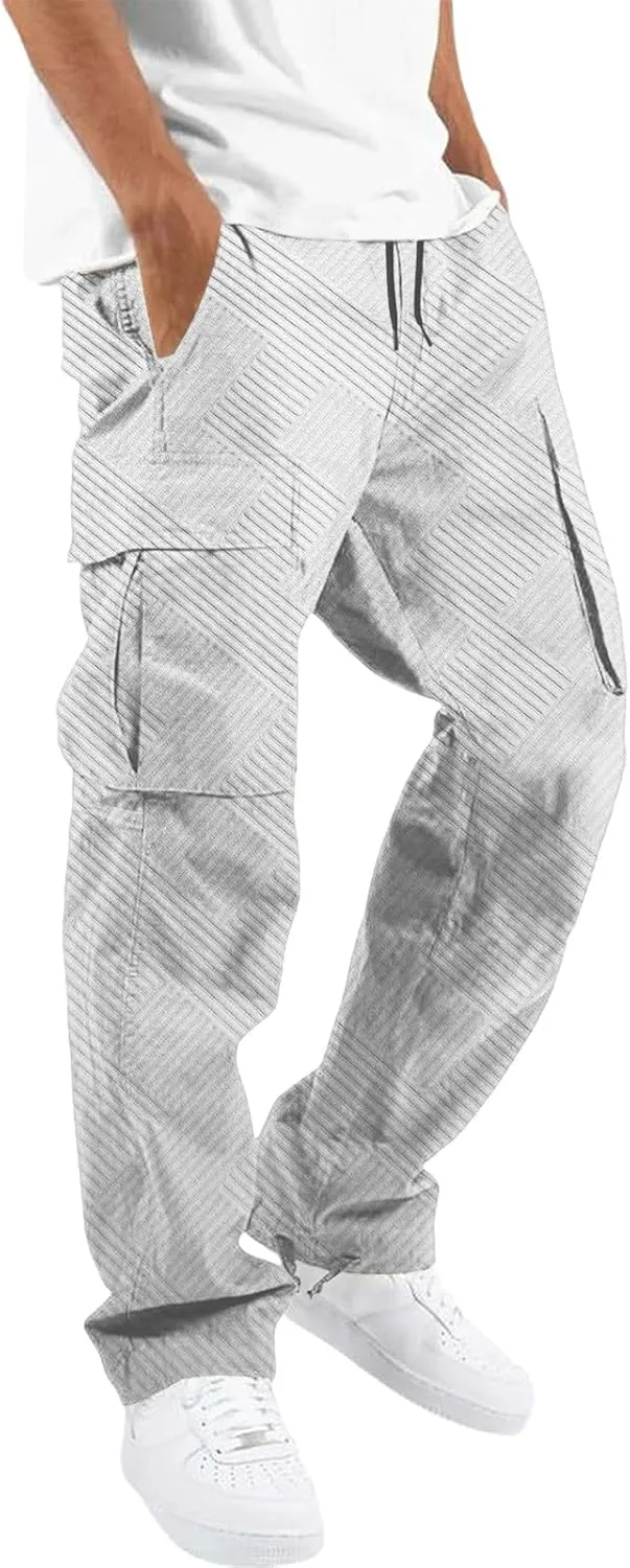 CRNTCEM Men's Casual Cargo Sweatpants Drawstring Quick Dry Outdoor Hiking Fishing Camping Casual Trousers with Multi Pocket