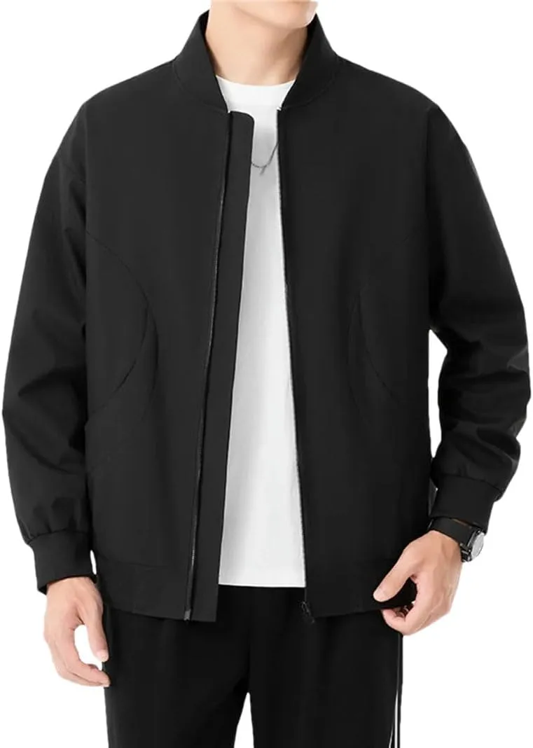Disimlarl Mens Stand Collar Outdoor Zipper Jackets Solid Baseball Outwear Casual Windbreaker Jackets With Pocket