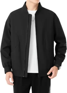 Disimlarl Mens Stand Collar Outdoor Zipper Jackets Solid Baseball Outwear Casual Windbreaker Jackets With Pocket