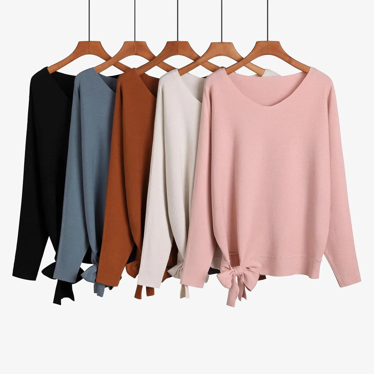 Knemksplanet Women Sweaters Boat Neck Batwing Sleeves Slouchy Knitted Sweaters Casual Pullovers Tops for Women