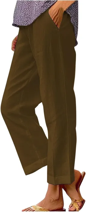 LCMTWX Women's Linen Pants Patchwork Cotton and Linen Casual Pants Casual Straight Leg Drawstring Elastic Woman Linen Pants