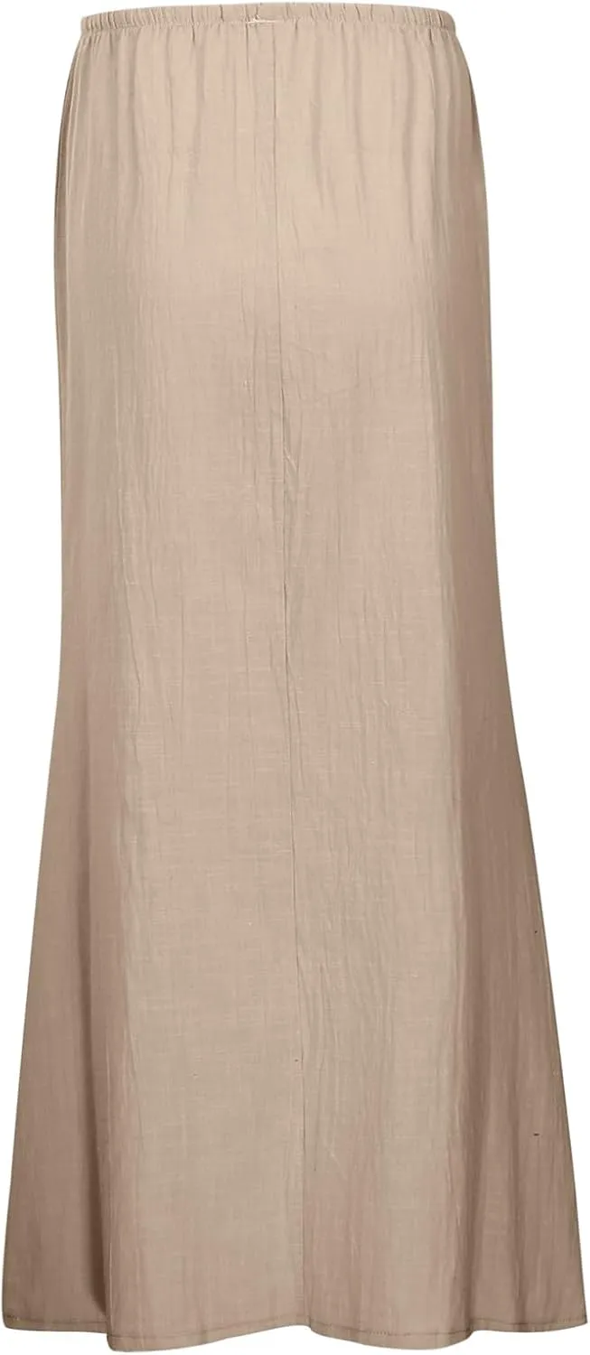 Linen Maxi Skirts for Women Trendy Summer Comfy Drawstring Waist A Line Skirts Cute Vacation Boho Long Flowy Skirts