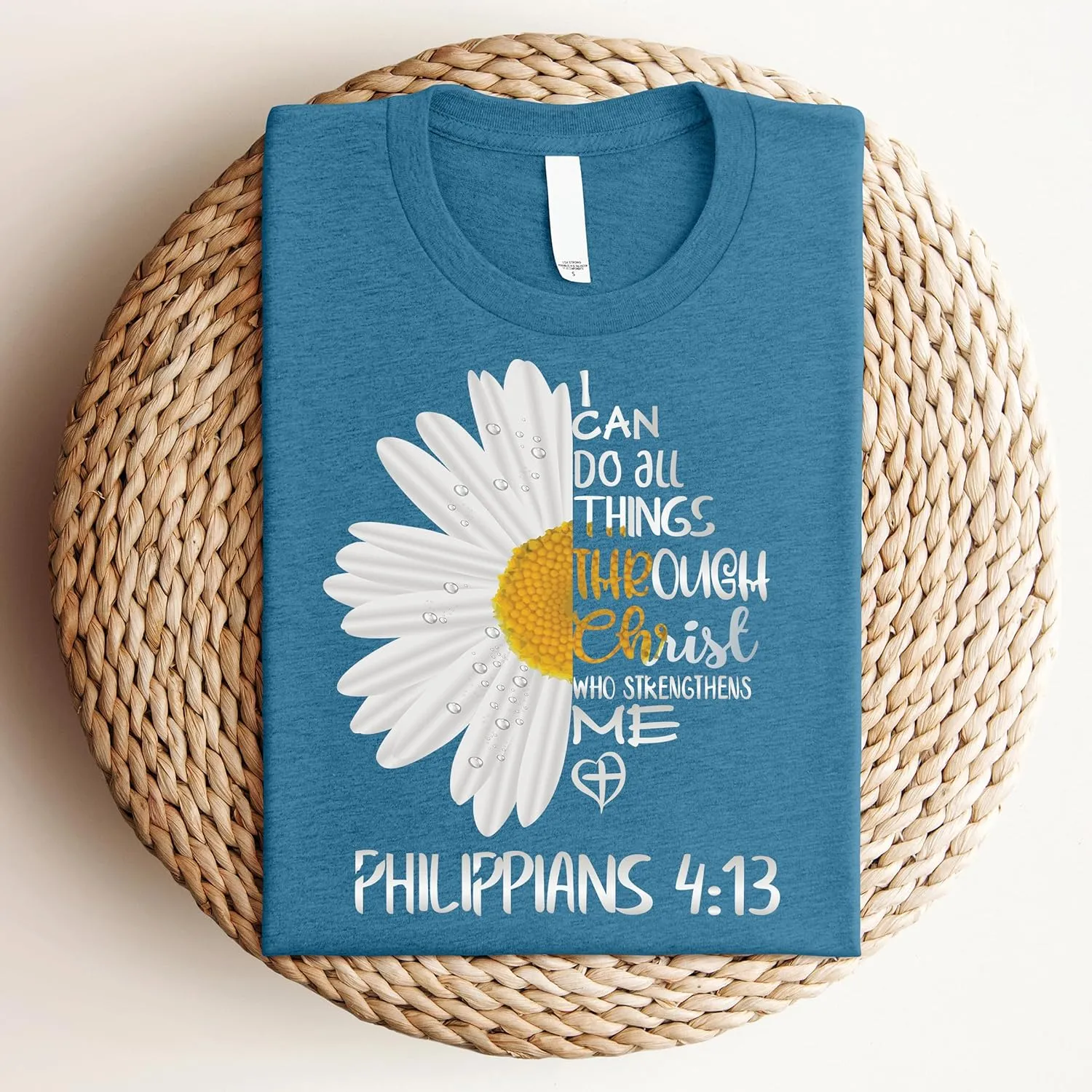 Love in Faith Christian Shirts for Women | I Can Do All Things Daisy | Faith Shirts for Women  Christian T Shirts