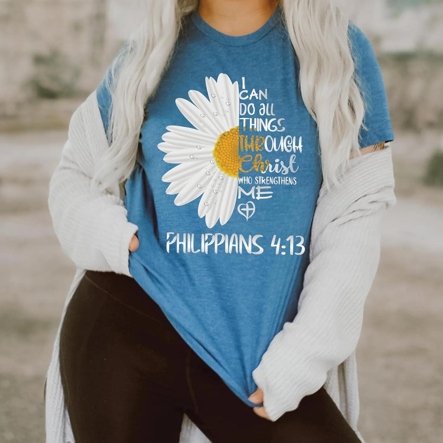 Love in Faith Christian Shirts for Women | I Can Do All Things Daisy | Faith Shirts for Women  Christian T Shirts