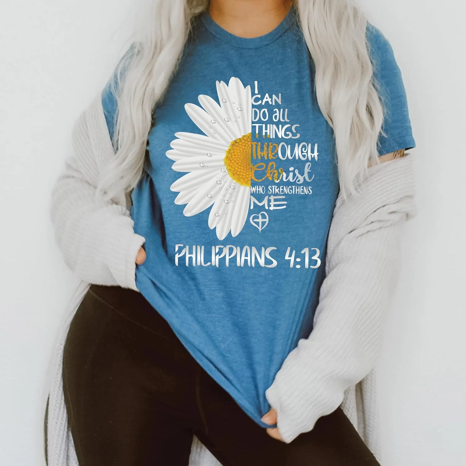 Love in Faith Christian Shirts for Women | I Can Do All Things Daisy | Faith Shirts for Women  Christian T Shirts