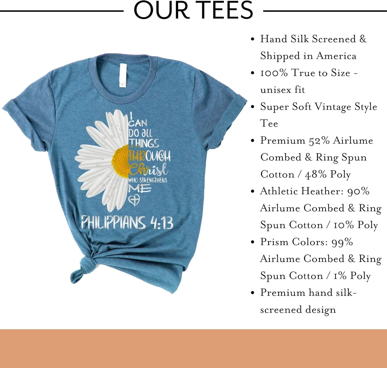 Love in Faith Christian Shirts for Women | I Can Do All Things Daisy | Faith Shirts for Women  Christian T Shirts