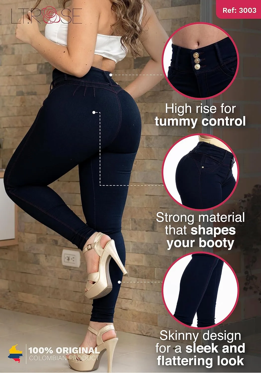 LT.ROSE Pantalones Colombianos Levanta cola | Butt Lifting Jeans | High Waisted Jeans for Women | Colombian Jeans