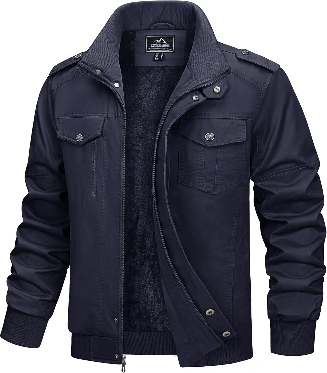 MAGCOMSEN Mens Winter Jacket Fleece Lined Work Jackets Waxed Canvas Shirt Jackets Warm Sherpa Trucker Military Jacket
