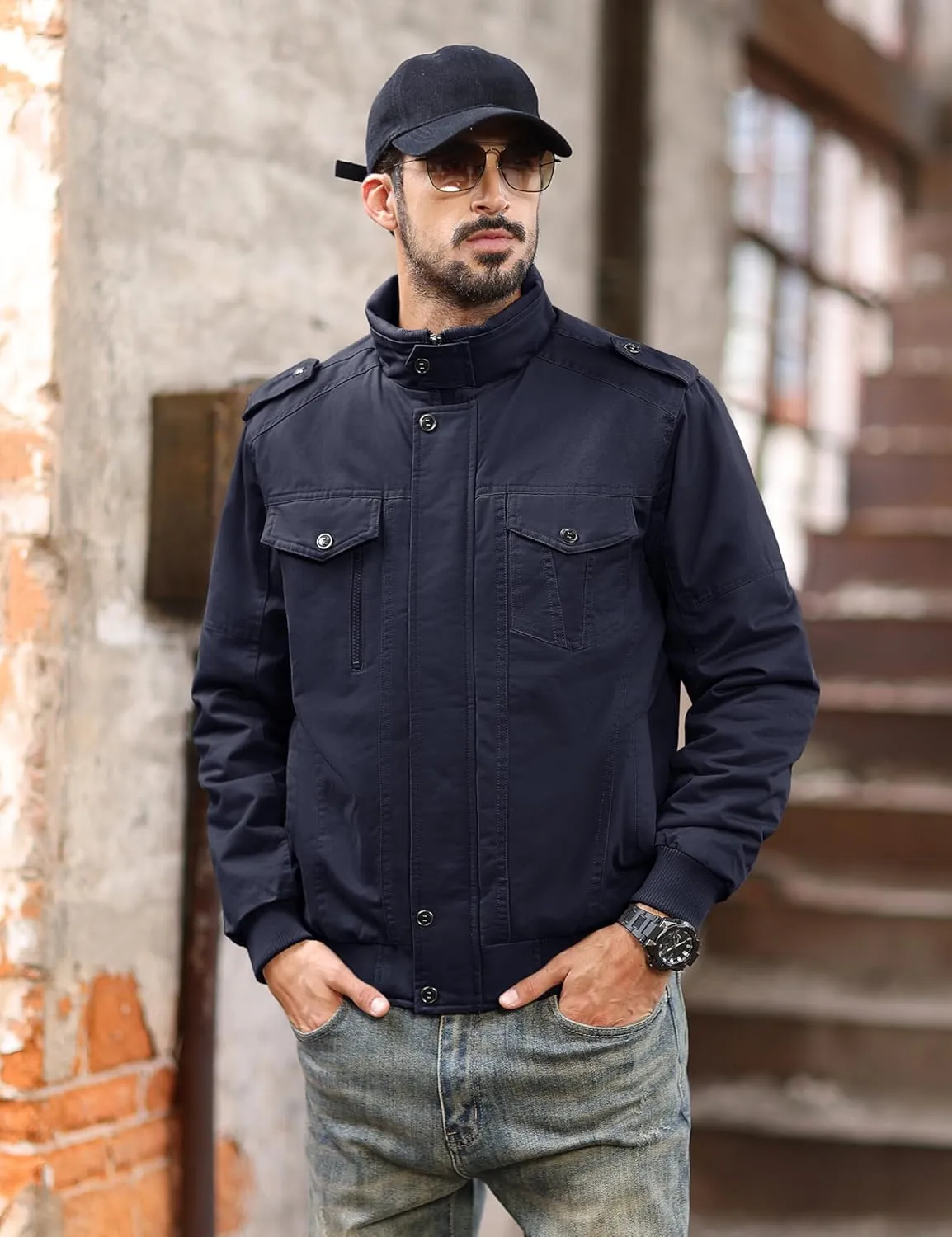 MAGCOMSEN Mens Winter Jacket Fleece Lined Work Jackets Waxed Canvas Shirt Jackets Warm Sherpa Trucker Military Jacket