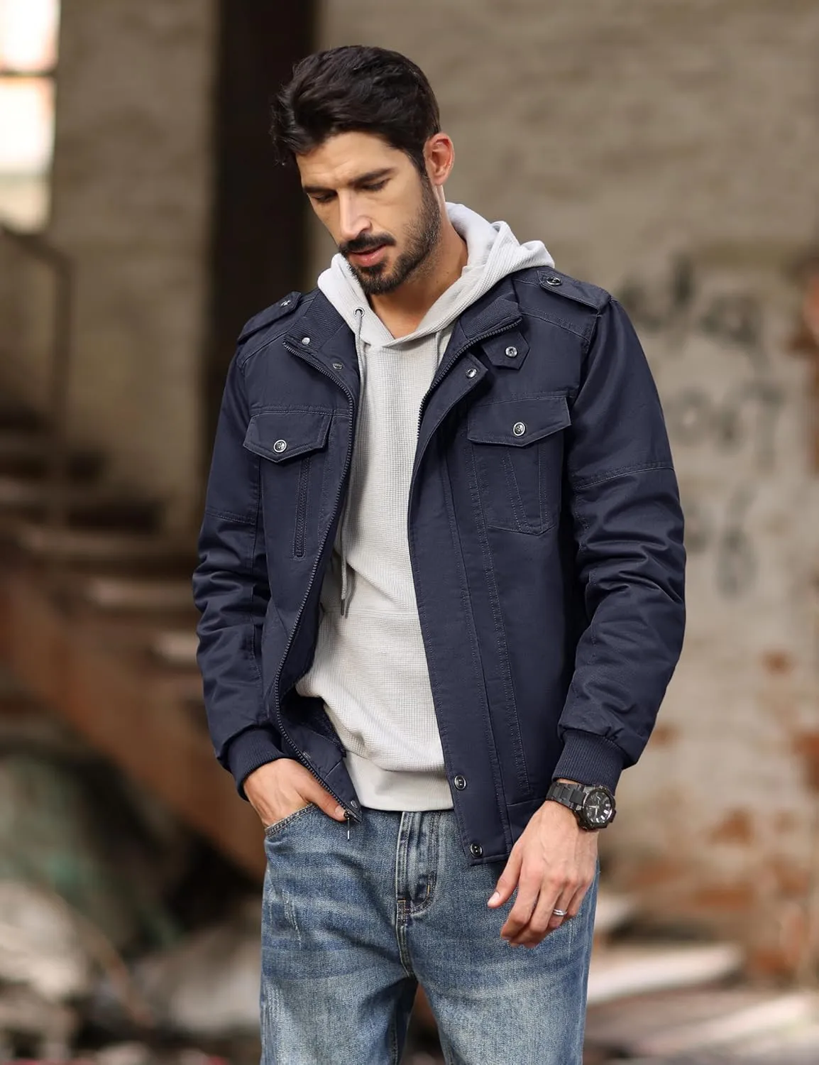 MAGCOMSEN Mens Winter Jacket Fleece Lined Work Jackets Waxed Canvas Shirt Jackets Warm Sherpa Trucker Military Jacket