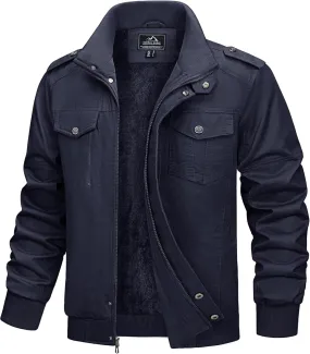 MAGCOMSEN Mens Winter Jacket Fleece Lined Work Jackets Waxed Canvas Shirt Jackets Warm Sherpa Trucker Military Jacket