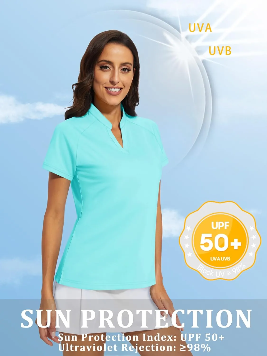 MAGCOMSEN Women's Golf Polo Shirts UPF 50  V Neck Collarless Short Sleeve Shirts Quick Dry Tennis T-Shirts