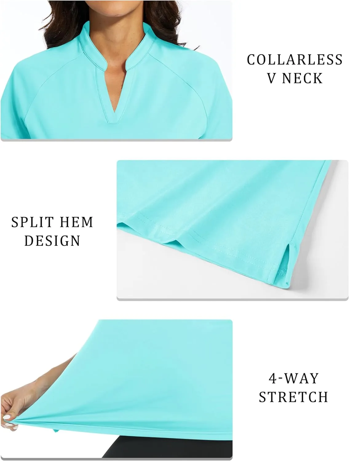MAGCOMSEN Women's Golf Polo Shirts UPF 50  V Neck Collarless Short Sleeve Shirts Quick Dry Tennis T-Shirts