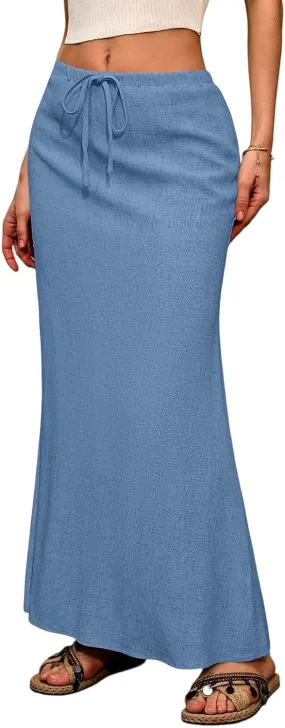 Maxi Women's Skirts, Solid Color Elegantes Summer Vacation Trendy Womens Skirts