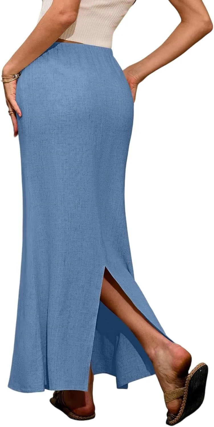 Maxi Women's Skirts, Solid Color Elegantes Summer Vacation Trendy Womens Skirts