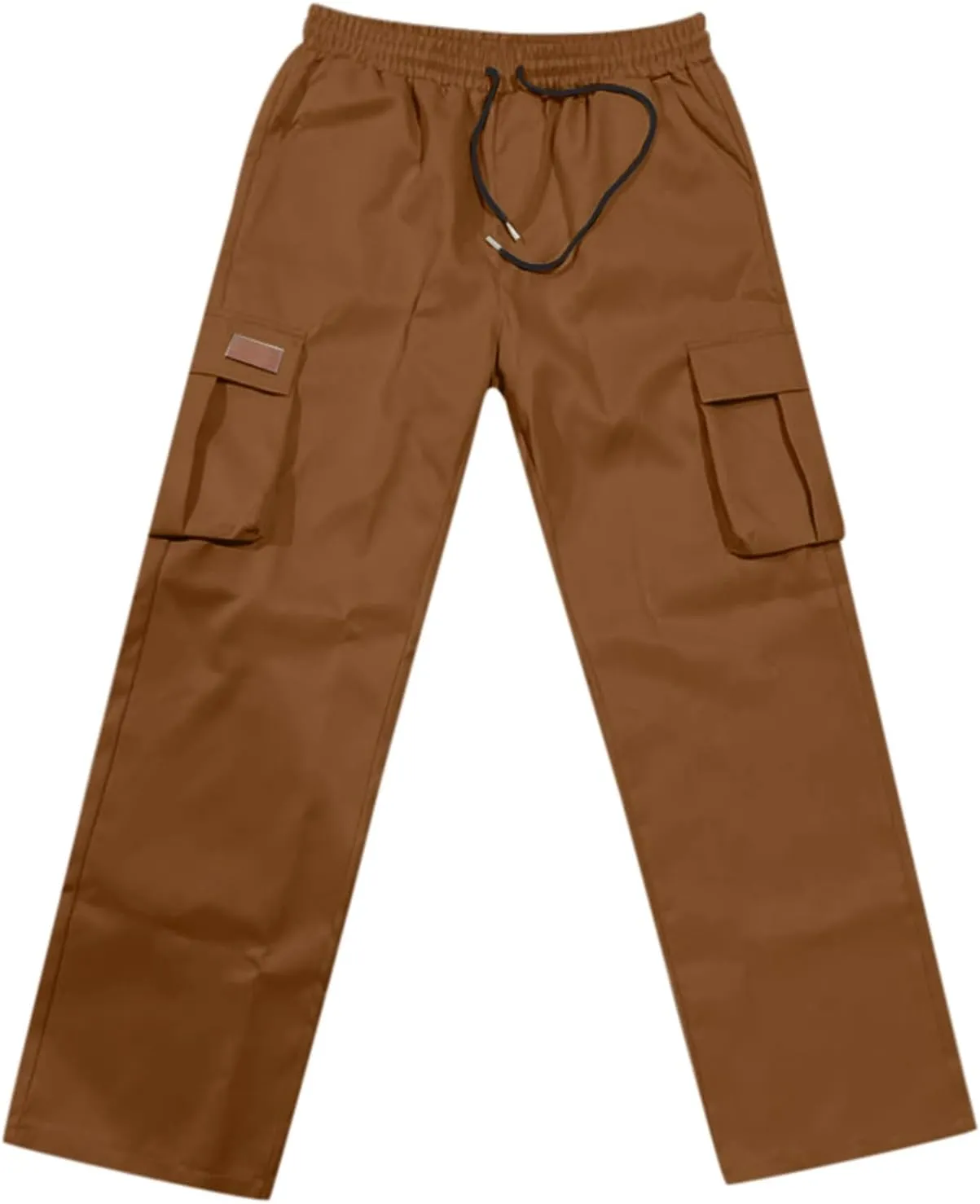 Mens Cargo Pants Work Loose Casual Leggings Solid Casual Streetwear Drawstring Elastic Waist Trousers Pockets