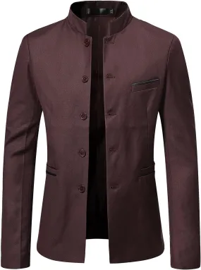 Men's Chinese Tunic Suits Mandarin Collar Formal Suit Jacket Solid Slim Fit Front Button Blazer Traditional Uniform