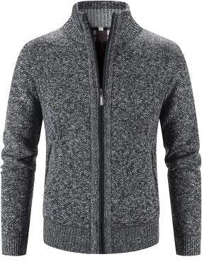 Men's Fleece Sweater Cardigan Jacket Full Zip Regular Fit Stand Collar Jackets Casual Business Plus Size Outwear with Pockets