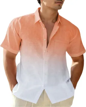Men's Gradient Shirts Oversize Casual Short Sleeve Button Down Shirts UPF50  UV Protection Quick Dry Summer Beach T Shirts