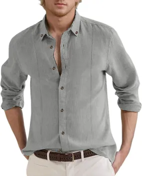 Men's Linen Shirts Short Sleeve Lapel V Neck Button Down Plus Size Tops Casual Vacation Beach Summer Hawallan Blouses