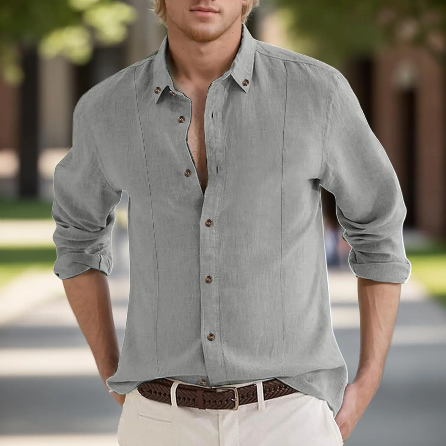 Men's Linen Shirts Short Sleeve Lapel V Neck Button Down Plus Size Tops Casual Vacation Beach Summer Hawallan Blouses