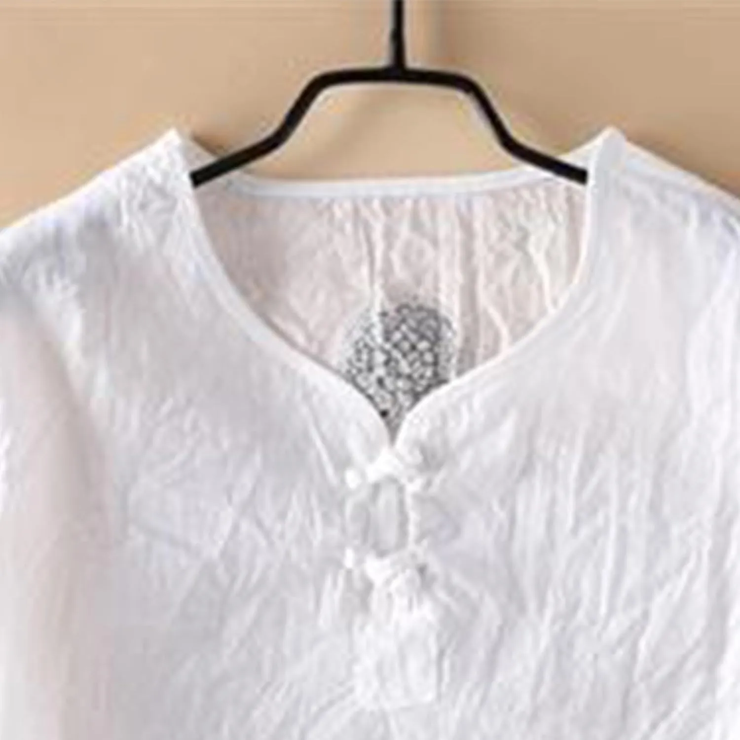 Men's Linen T-Shirts Vintage Boho Embroidery 3/4 Sleeve Cotton Tees Regular-Fit Henley Shirts Lightweight Beach Tops