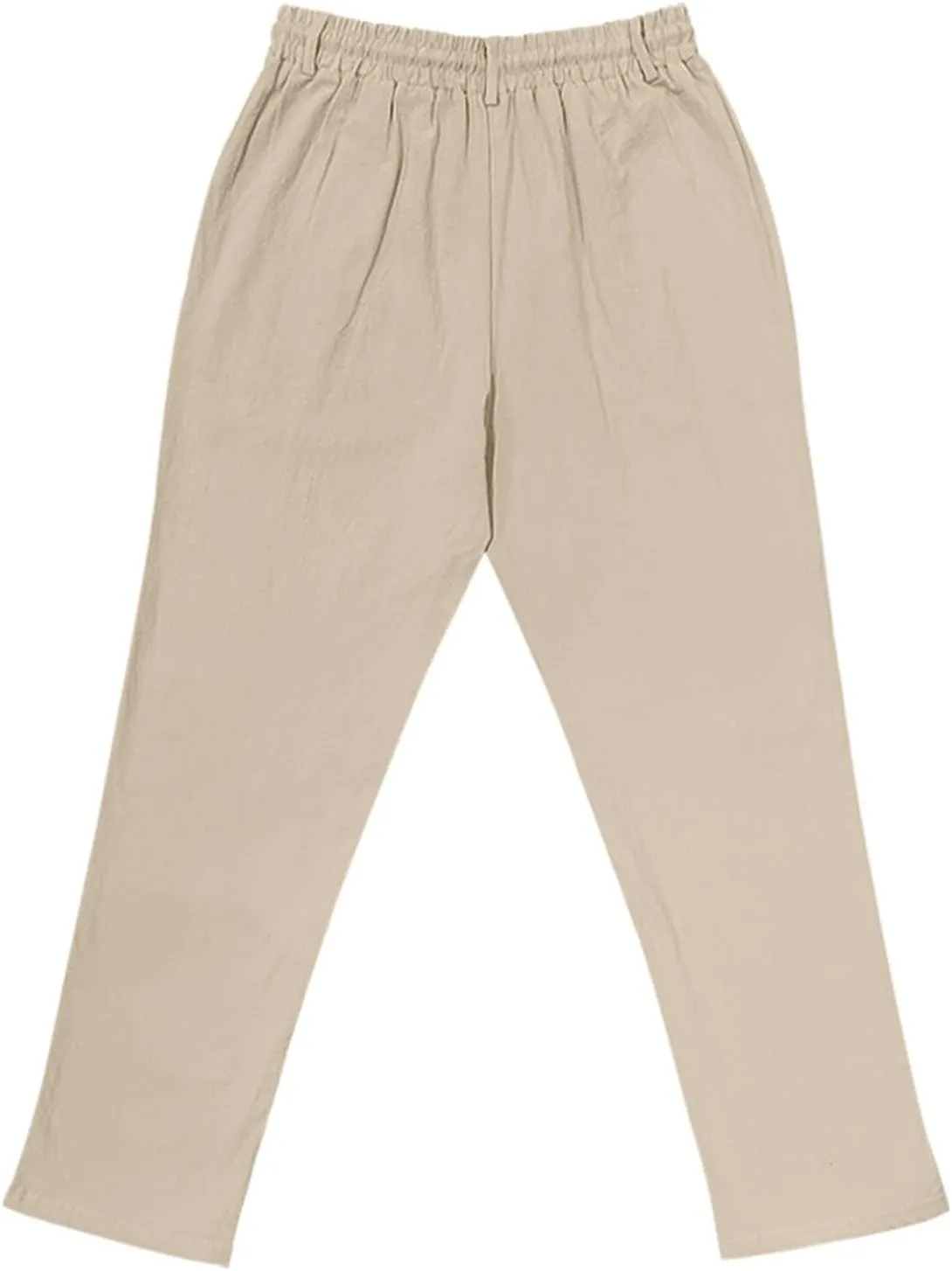 Mens Pants Casual Linen Drawstring Elastic Waist Loose Fit Casual Pants Lightweight Straight Leg Beach Yoga Trousers