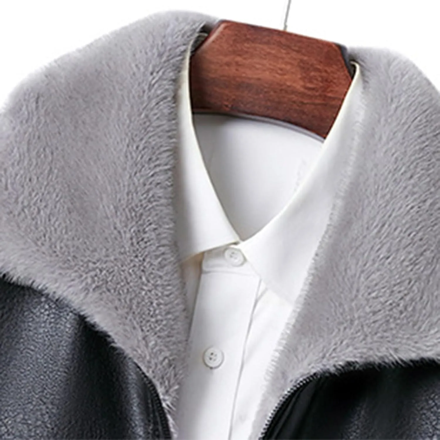 Mens Sherpa Lined Jackets Full-Zip Fur Motorcycle Bomber Jacket Winter Warm Fuzzy Coats Winter Lapel Collar Outwear