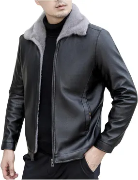Mens Sherpa Lined Jackets Full-Zip Fur Motorcycle Bomber Jacket Winter Warm Fuzzy Coats Winter Lapel Collar Outwear