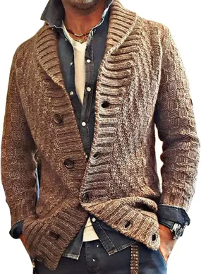 Mens Western Cardigan Sweaters with Buttons Grandpa Sweaters Vintage Aesthetic Warm Winter Casual Fisherman Jumpers